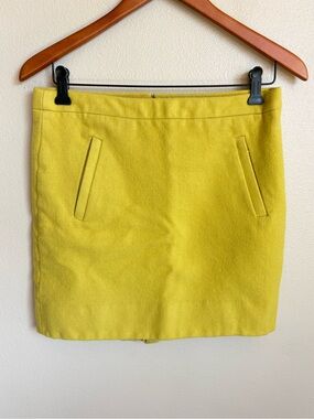 J.Crew 100%‎ Wool Mini Skirt Yellow Chartreuse Lined Side Zip